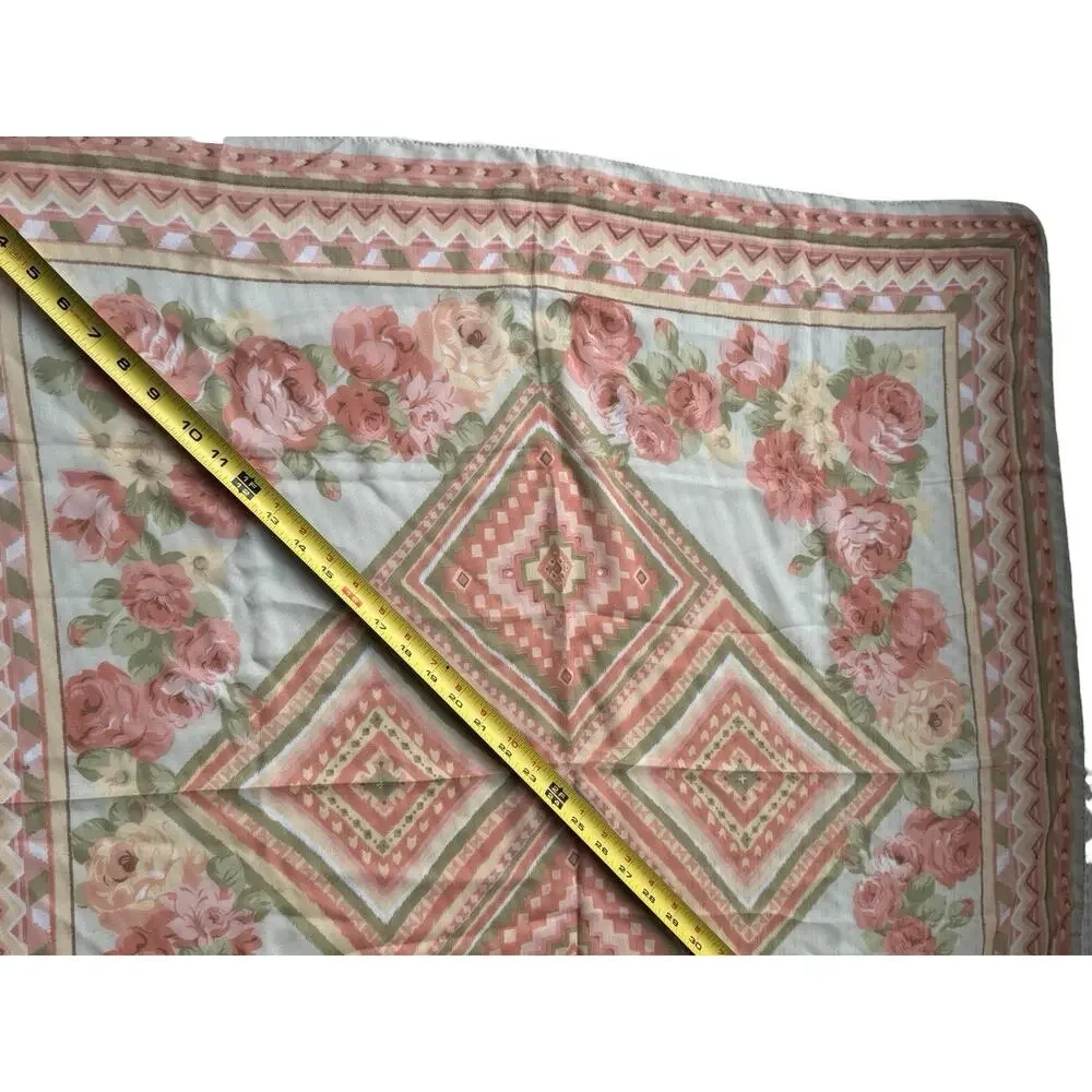 Vintage 70s Pure Silk Chiffon Scarf 35” Pink Rose Floral Cottagecore Fairy